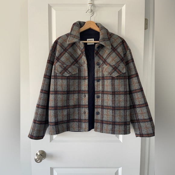 Aritzia Sundays Best Sky plaid shirt jacket shacket - Picture 5 of 7